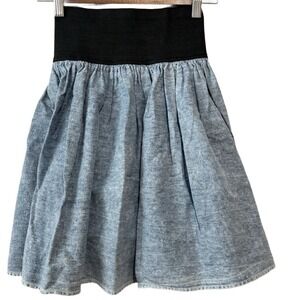 Hana Denim Skirt Vintage Black Elastic Waistband 100% Cotton Women's Size M